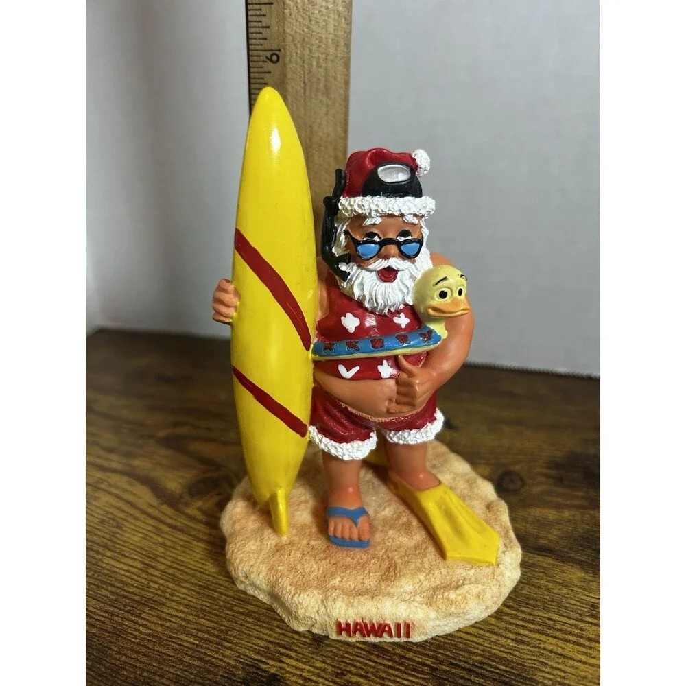 Hawaii Surfer Santa Claus Christmas Resin Figurine Snorkel Beach Decor 5.75”
